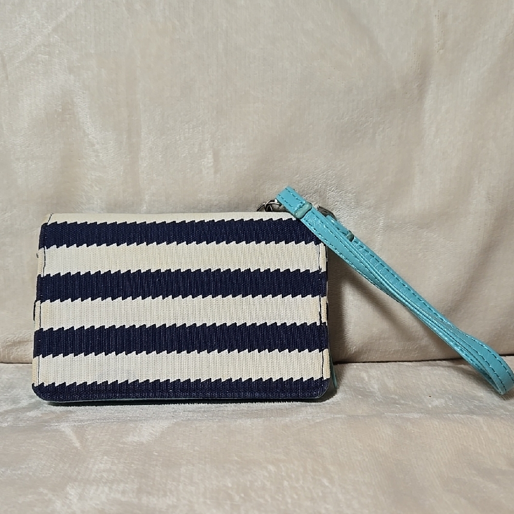 Striped Navy and Cream Wristlet